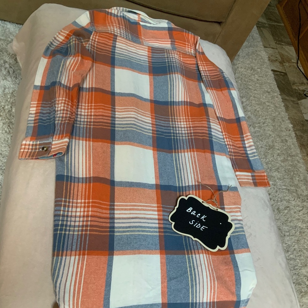 Sundance Orange Blue White Plaid M Long Shirt Dress or Jacket Coastal - Picture 6 of 10